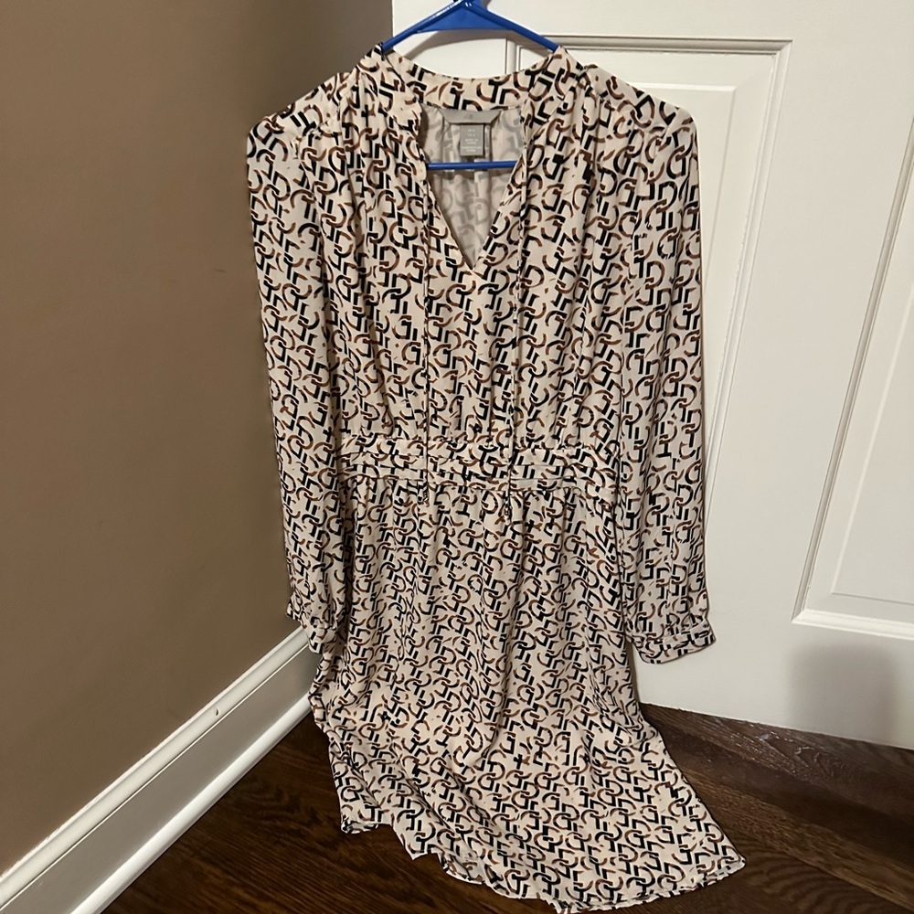 H&M Cream and Brown Long Sleeve Sundress